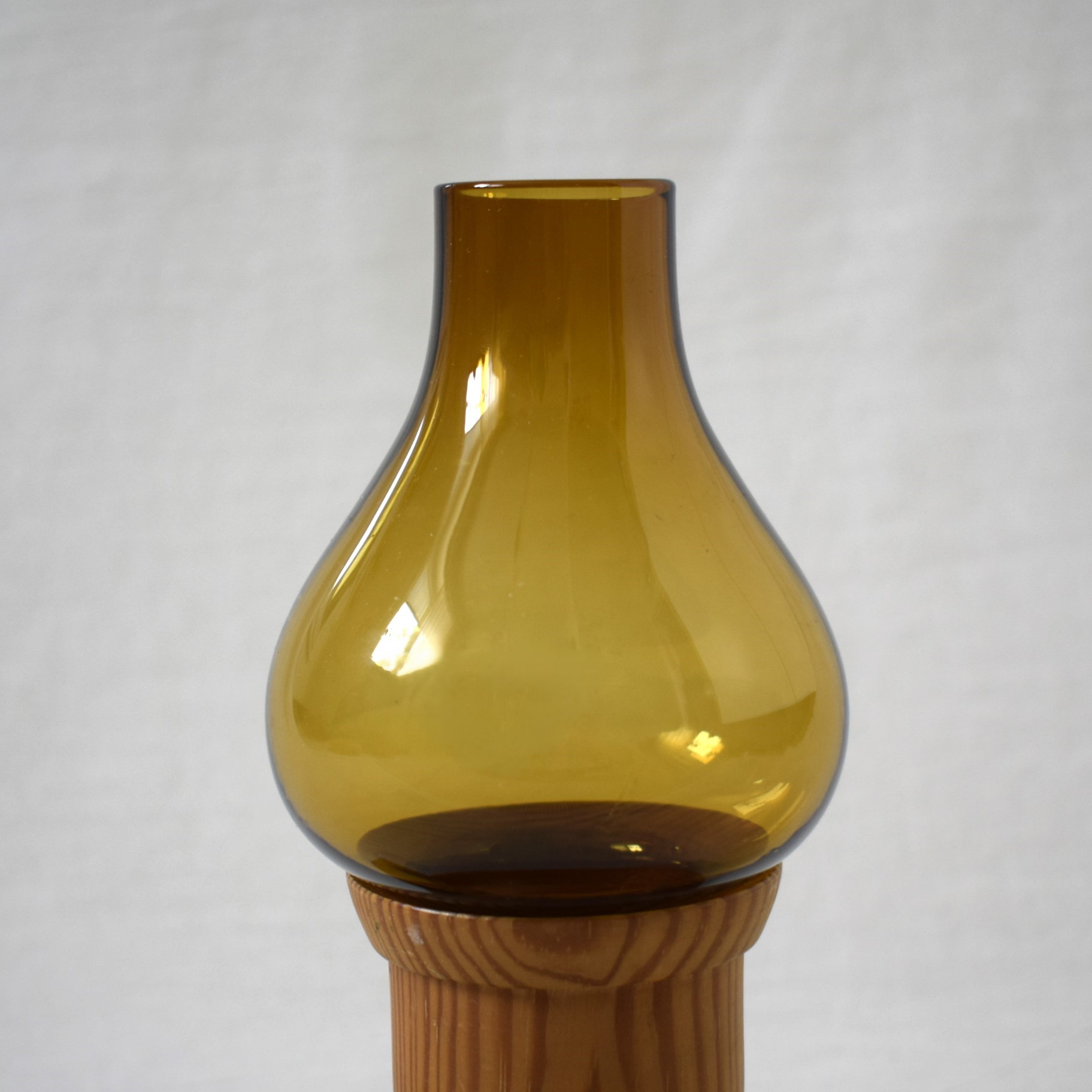 木製キャンドルホルダー / Vintageガラス付き・アンバー