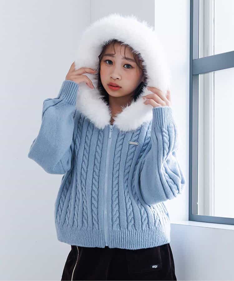 ☆SALE☆ケーブルニットファーフーディ（G505015）|algy（アルジー