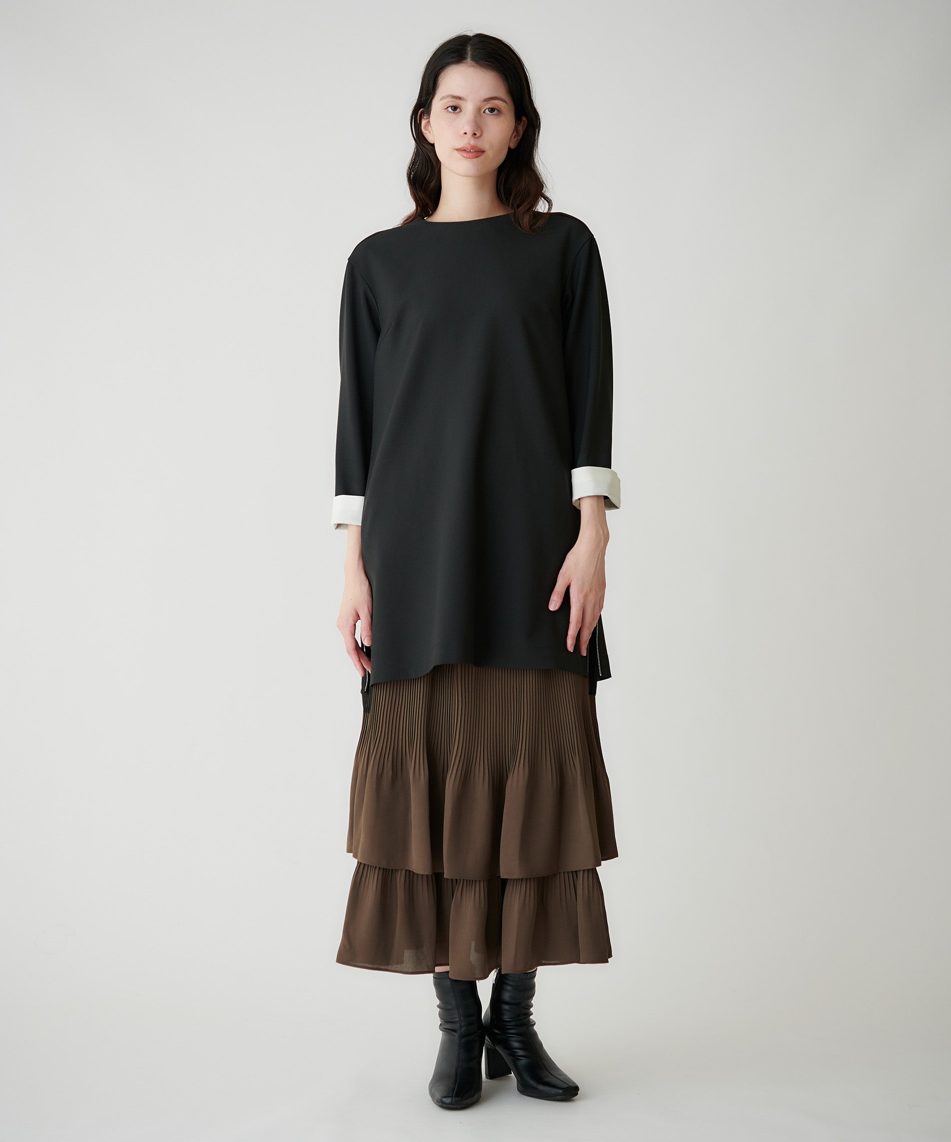 ジョーゼット細プリーツティアードスカート – FACE SANS FARD