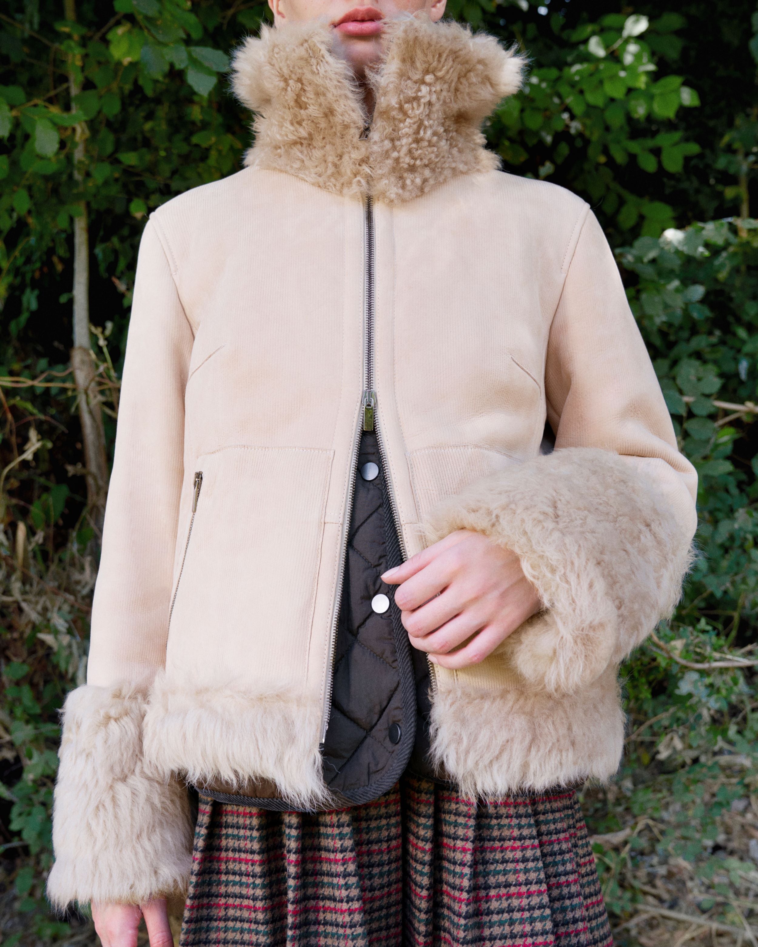 Beige long-hair shearling jacket | Fratelli Rossetti