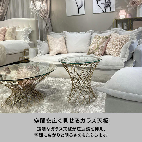 マーリア コーヒーテーブル クリア×ホワイト（φ800） | Francfranc