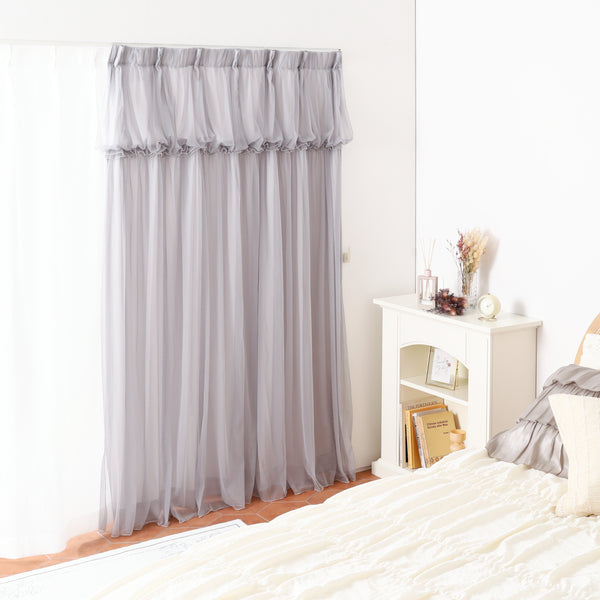 チュールバルーン ダブルカーテン H1350×W1000 ライトグレー（レース