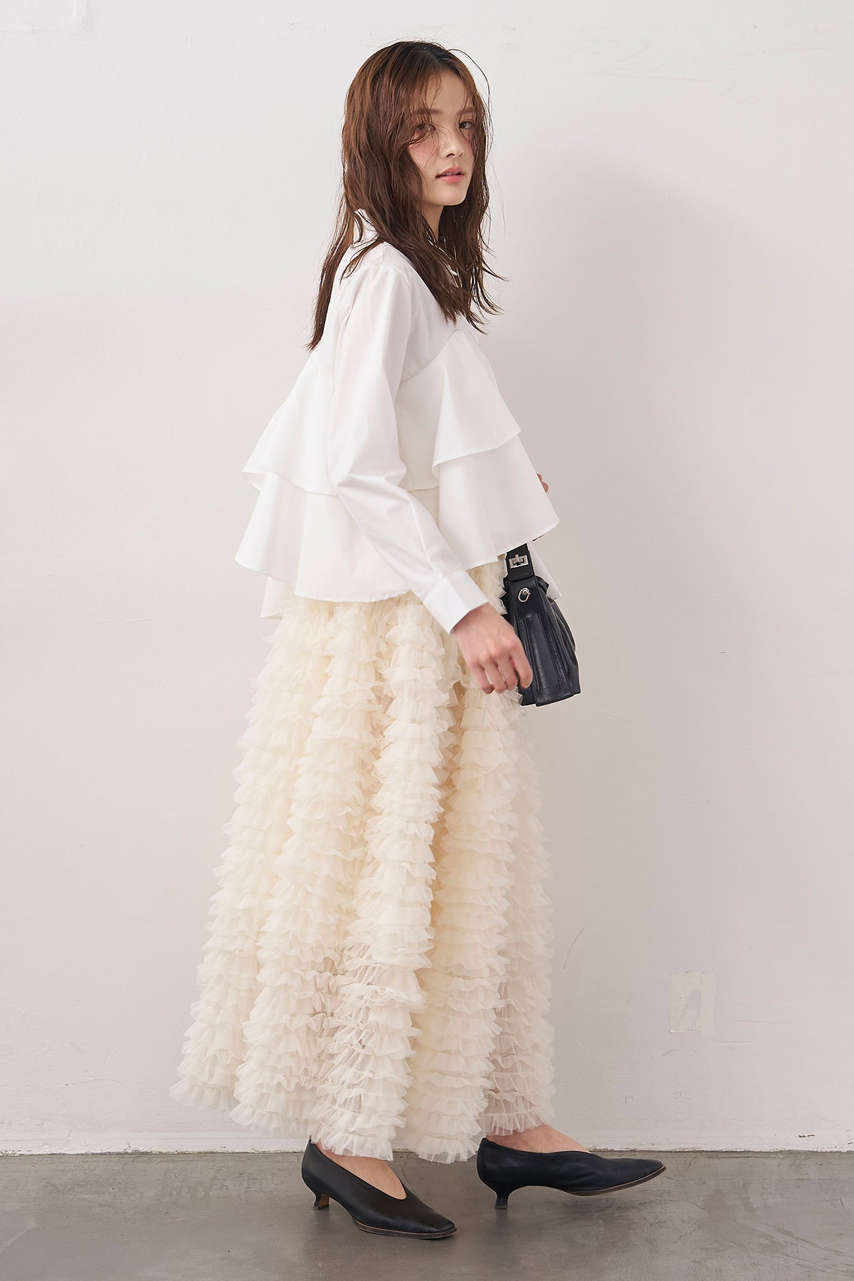 予約/SET]アシメフリルティアードシャツ+ホイップチュールティアード