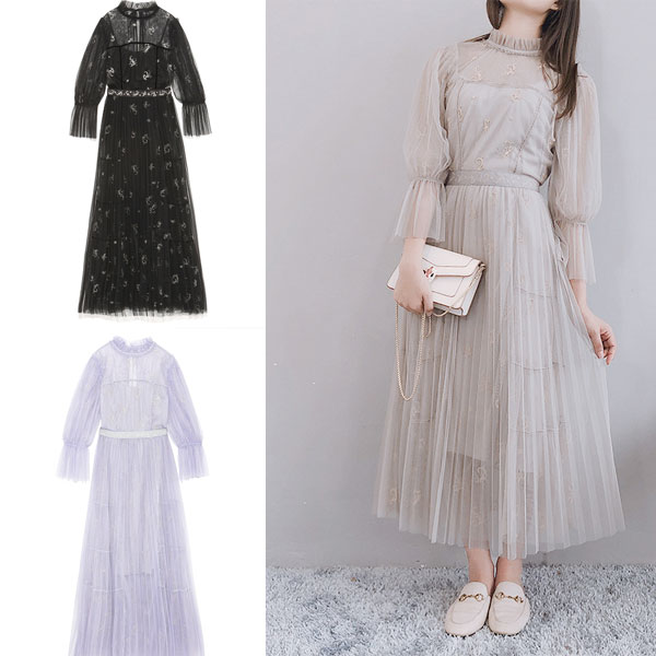 Fubail / チュールエンブロイダリーロングワンピース