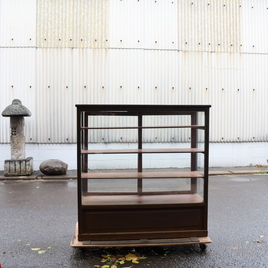 レトロ 昭和木製レトロガラス棚