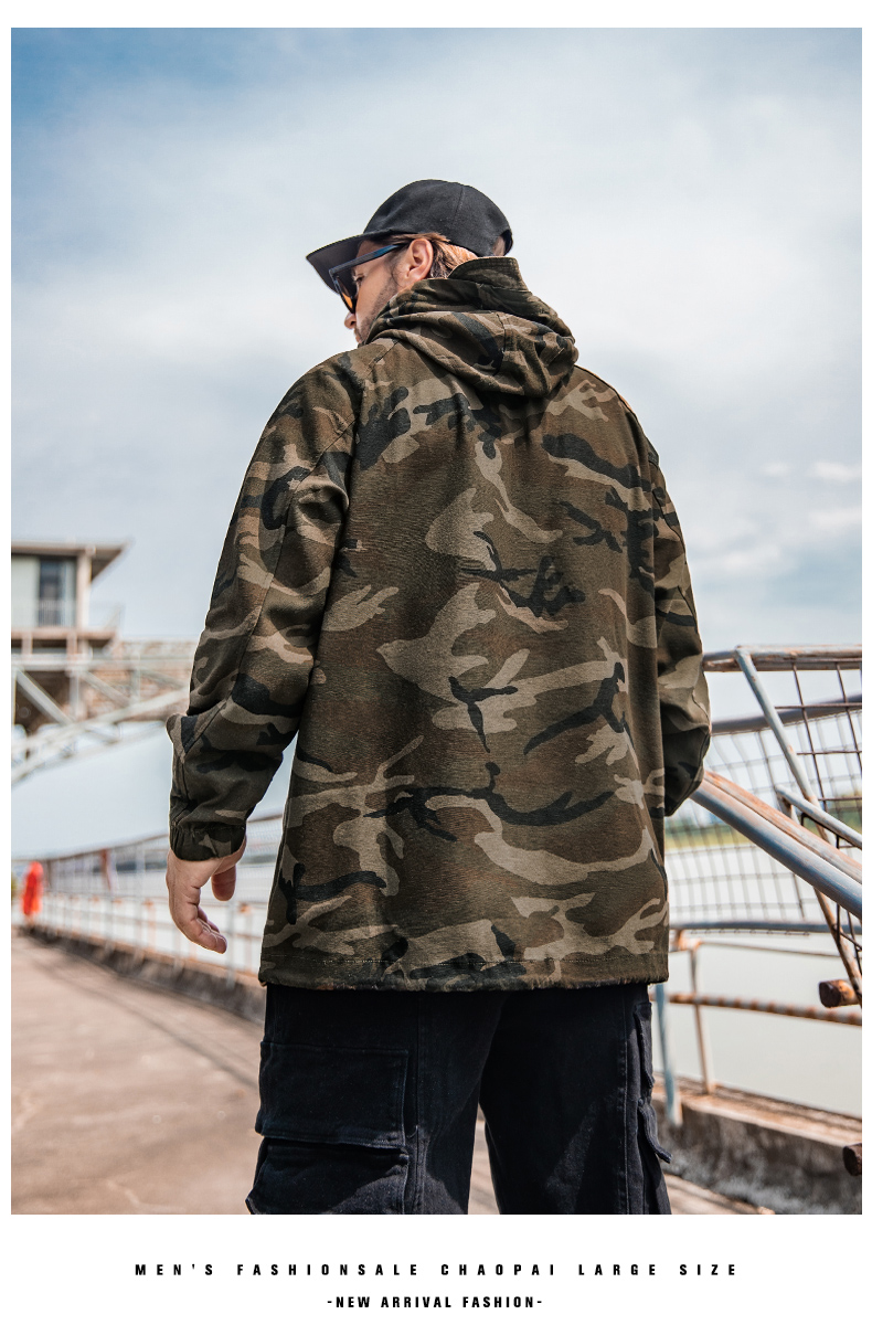 フード付き迷彩プルオーバージャケット ミリタリージャケット メンズ