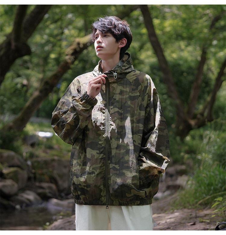 フード付き迷彩柄アウターブルゾン ミリタリージャケット メンズ