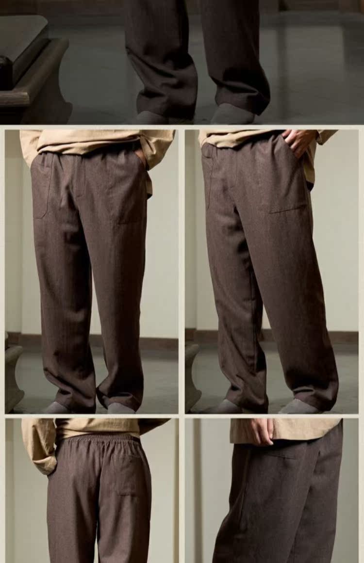 メンズワイドパンツ 上質ウール混紡ゆったりストレートスラックス