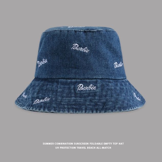バケットハット ロゴ刺繍 カジュアルコーデ デニムバケットハット