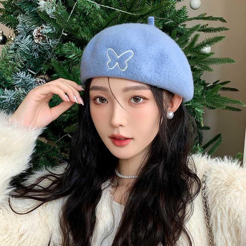 ベレー帽 リボン刺繍 ウール混 ふんわりベレー帽 麦わら|ベレー帽専門