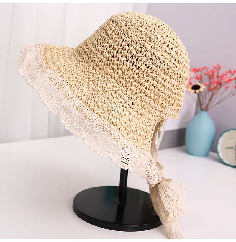 キッズ帽子 レース飾りフリル付き麦わら帽子 ベビー麦わら帽子|キッズ