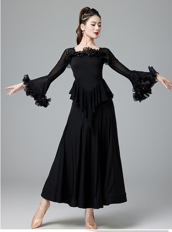 社交ダンス 優雅な舞姿 フレアスリーブ 社交ダンスドレス 練習着|社交