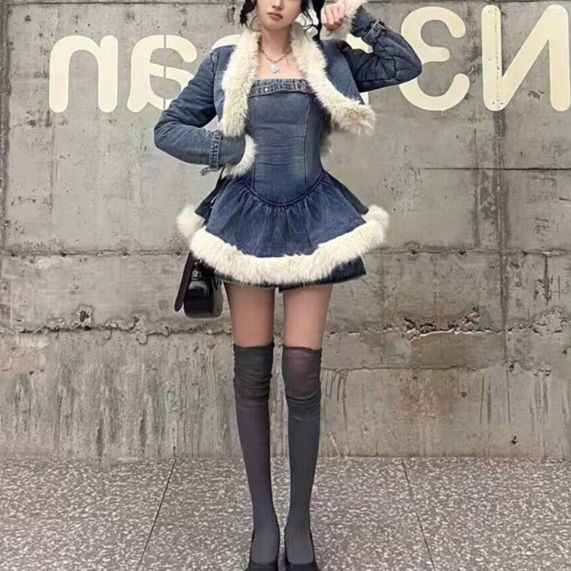 デニムセットアップ ファー付きデニムジャケットセット ジージャン