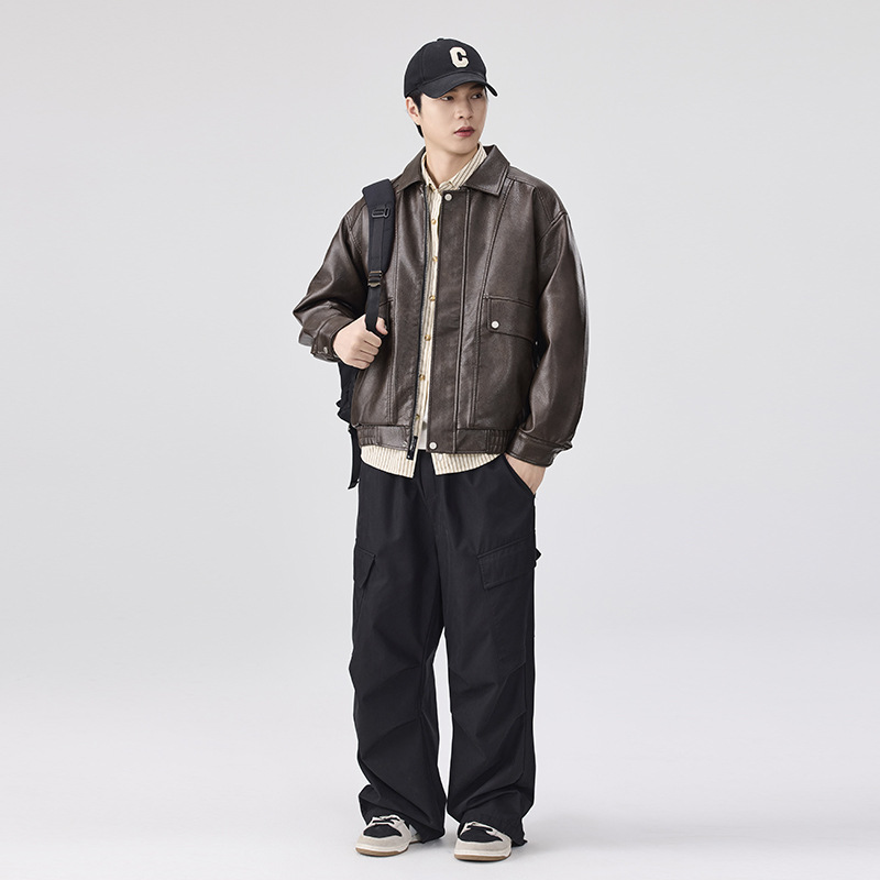 レザージャケット 襟付きショート丈レザージャケット ライダース