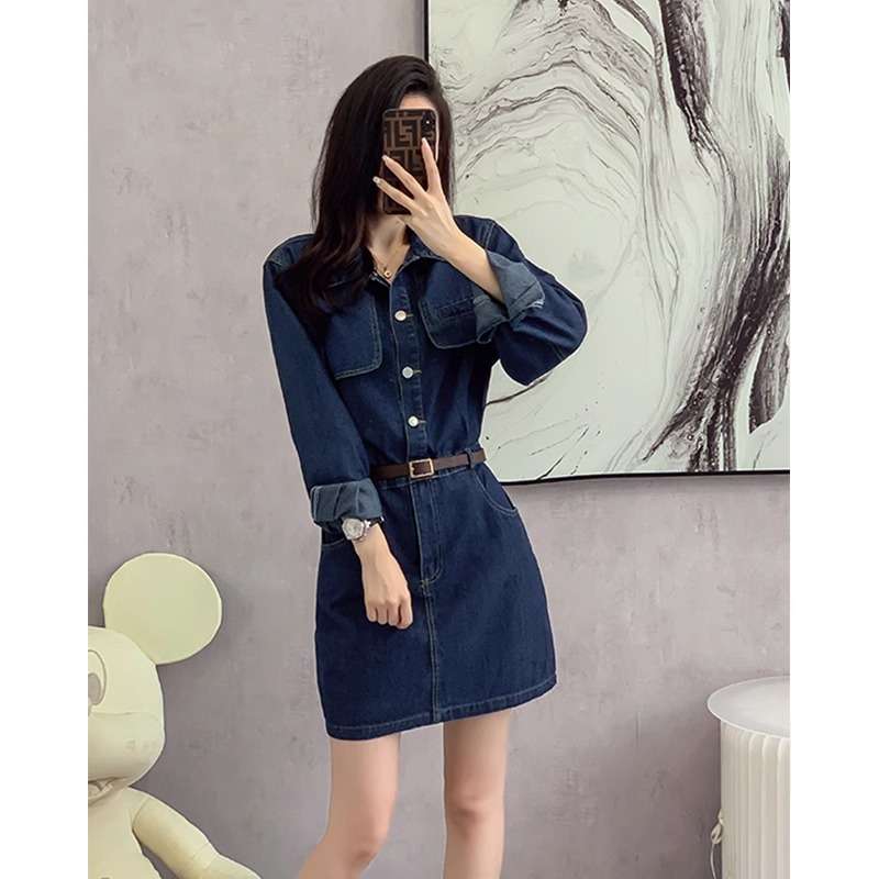 ベルト付き✨デニムミニワンピース 長袖|ミニワンピース専門通販