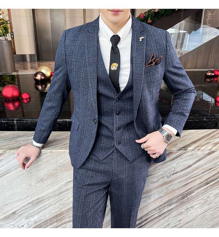 上下セットアップ】 チェック柄三点セットスーツ セットアップ|メンズ
