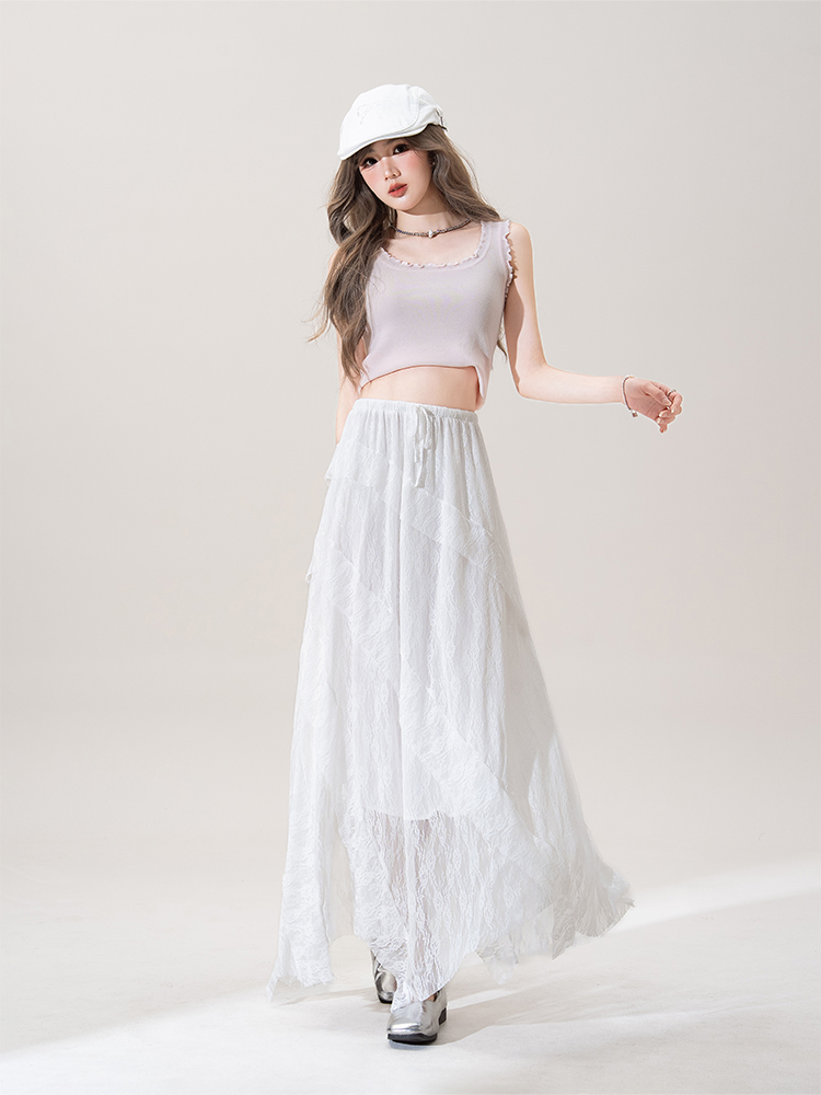 白スカート レース飾り層重ねフレアスカート フレア|白スカート専門