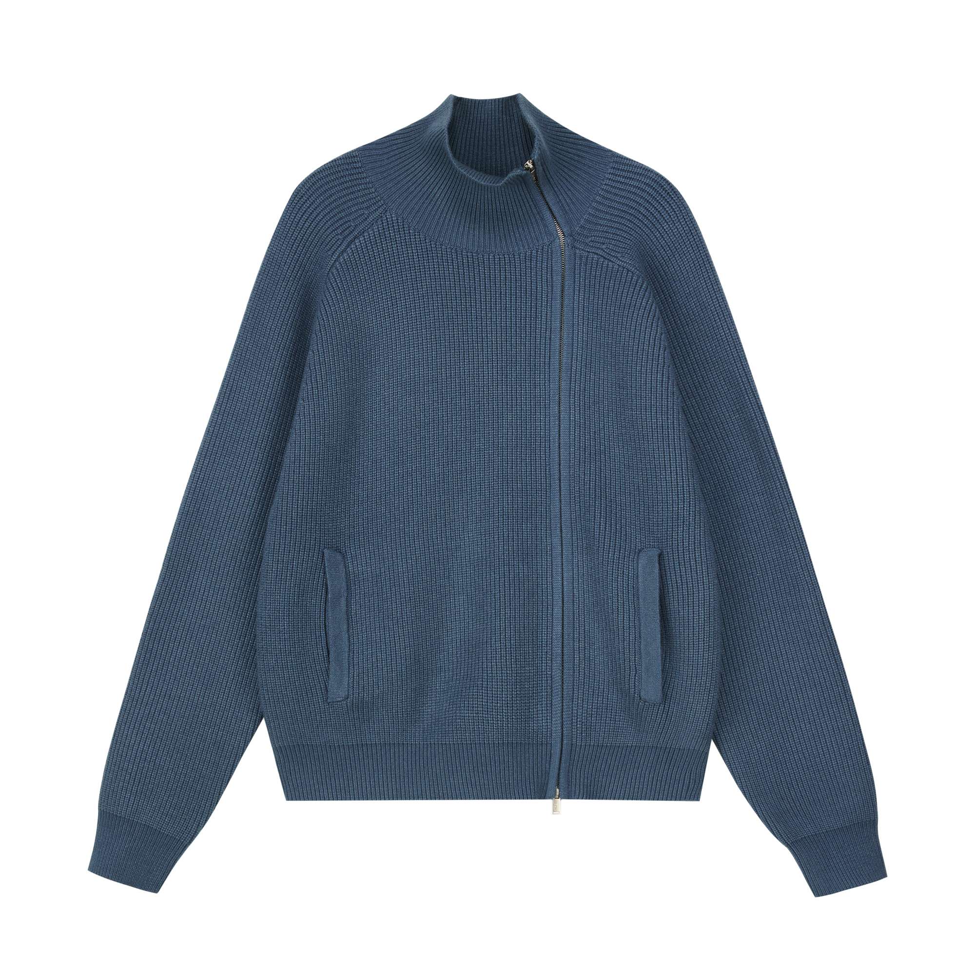 ストリートファッション リブ編みジップアップニットジャケット ニット