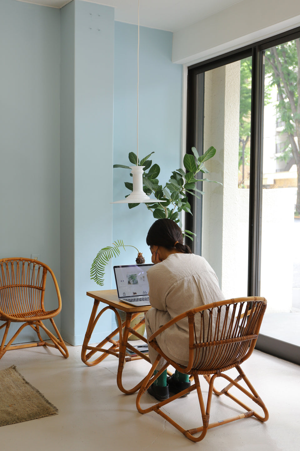 山川ラタン アームチェア 菊椅子 サイドテーブル ジャパンヴィンテージ