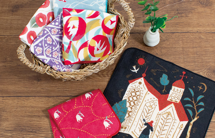 竹久夢二 ガーゼタオルハンカチ 枝梅 ムラサキ | ふろしき むす美