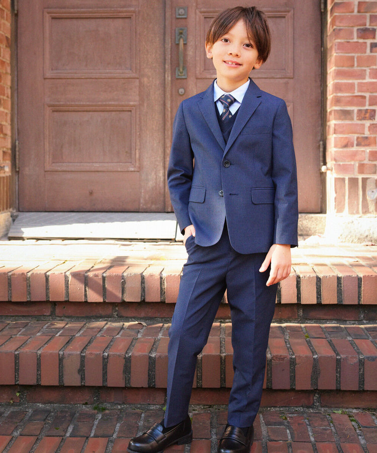 卒業式160男の子ELLE 子供用高級スーツ 黒 縞模様 ELLE 160