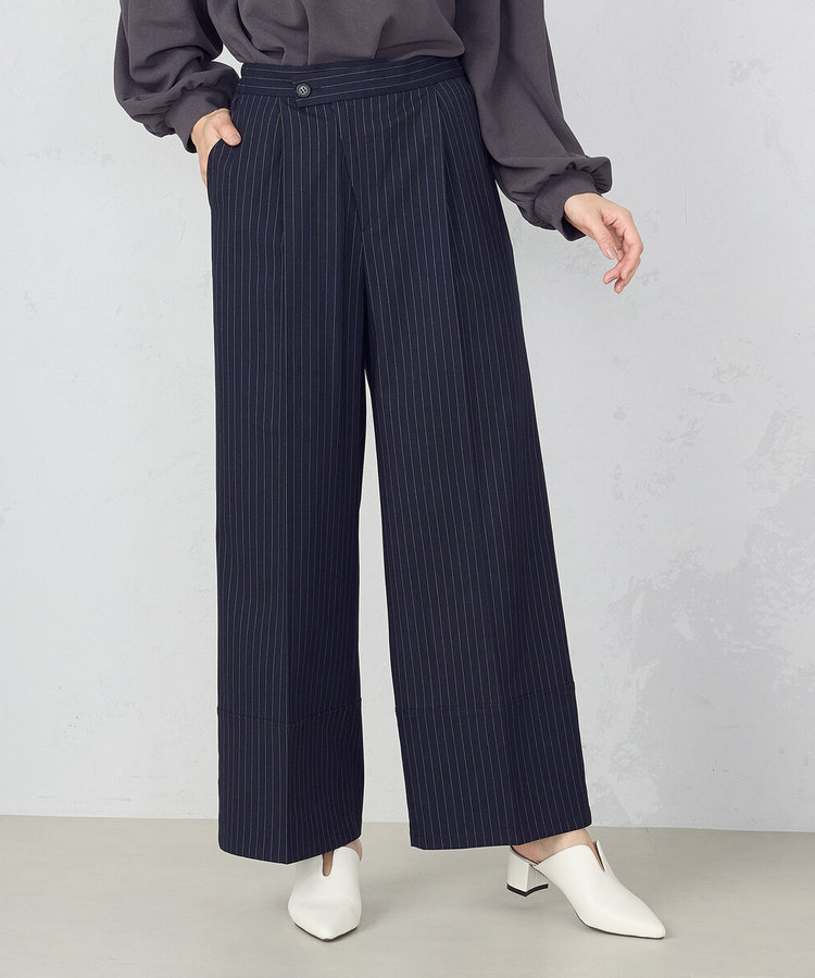 ポリエステルレーヨン ストライプ ワイドパンツ（12-52PG01-204
