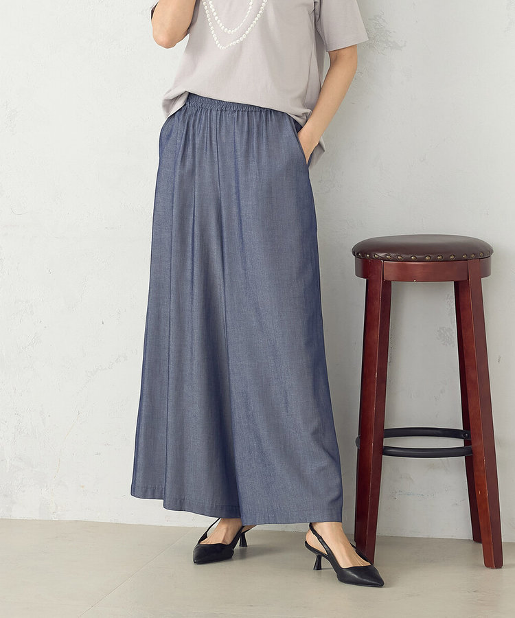 デニム風 後ろハッチポケット ワイドパンツ / セットアップ対応（12