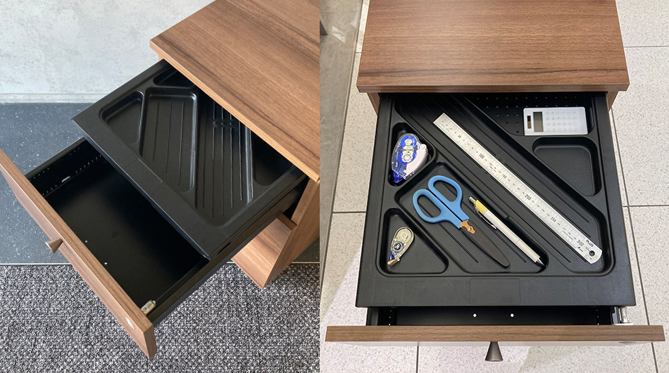 fantoni/ファントーニ 2段に見える3段ワゴン(引出しトレー) 木製ワゴン