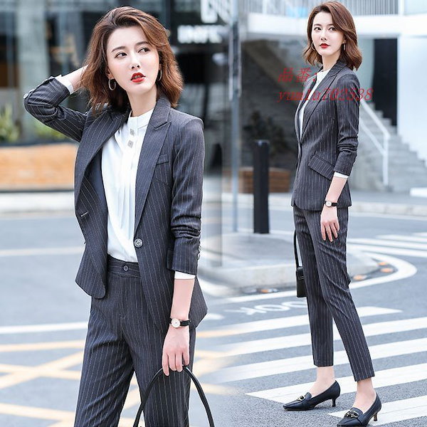 Qoo10] ストライプスーツ レディース グレー 通