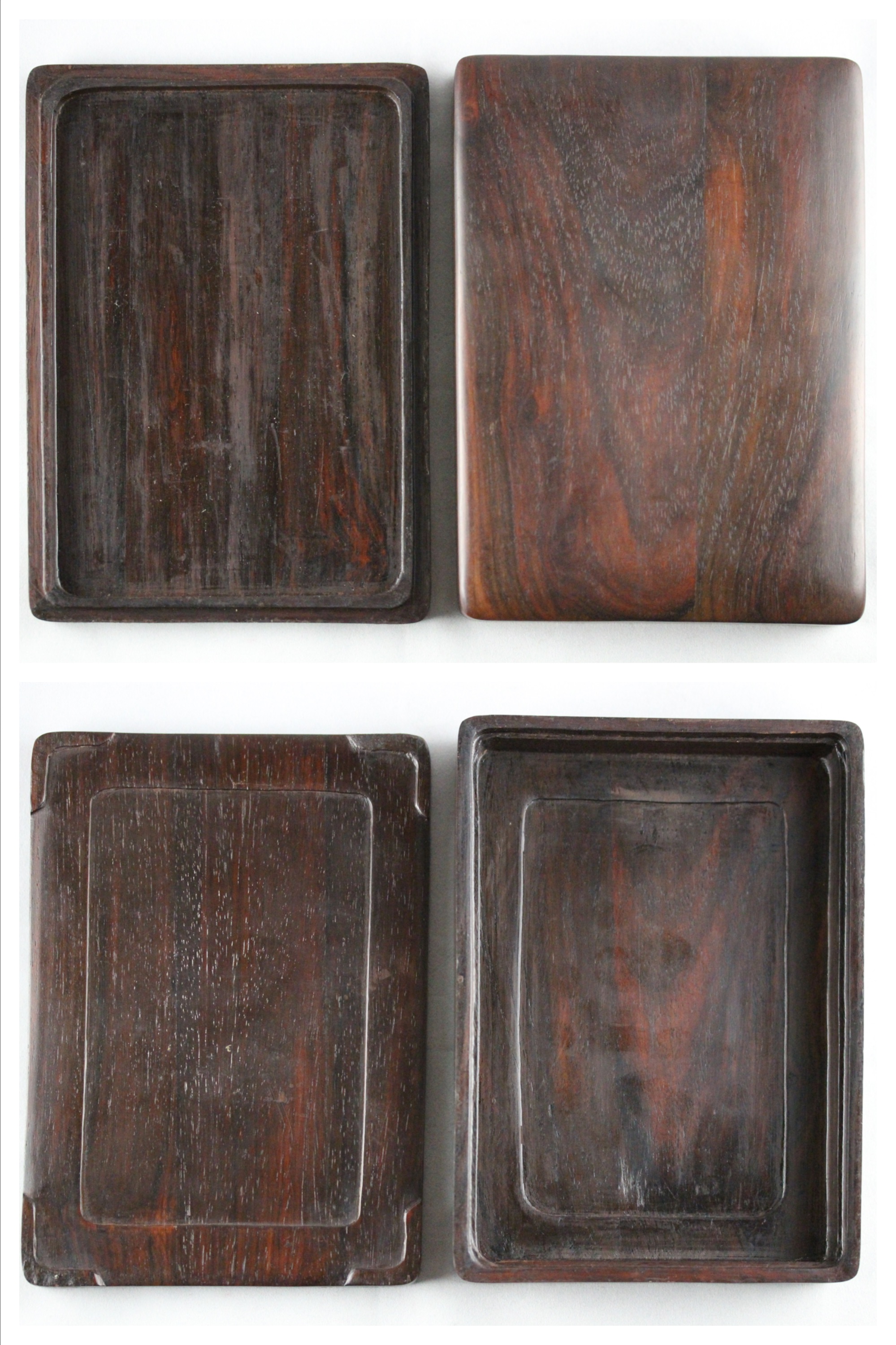 紅絲硯】◇波上亀游文天成硯◇糸紋・波紋の紅美石◇黒柿木蓋◇約8吋加