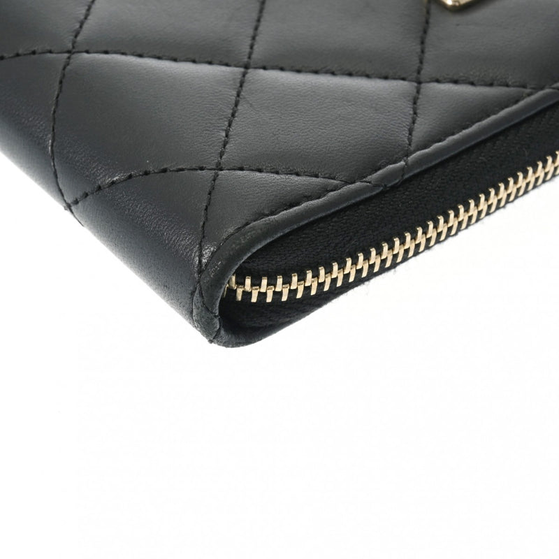 シャネルラウンドファスナー財布 ロゴプレート 42976 ブラック