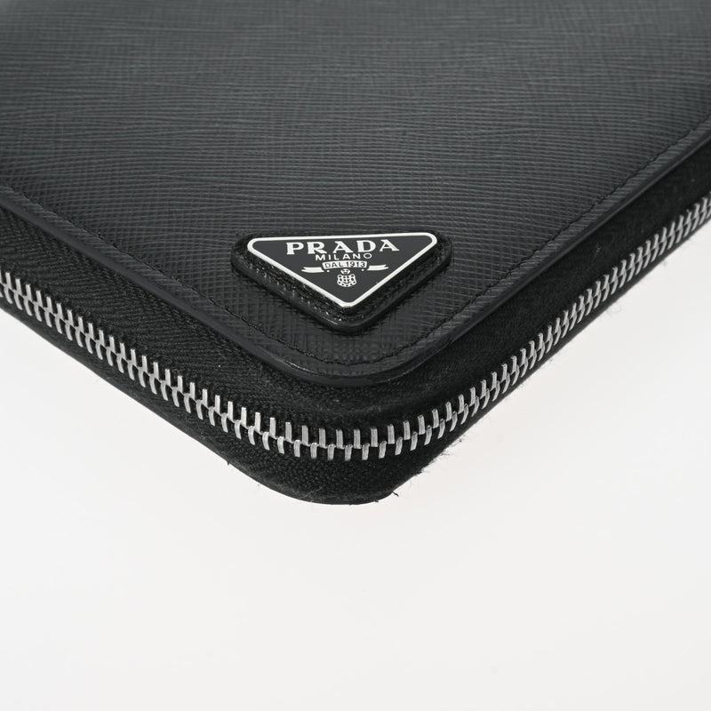 プラダラウンドファスナー財布 黒 シルバー金具 メンズ 長財布 PRADA