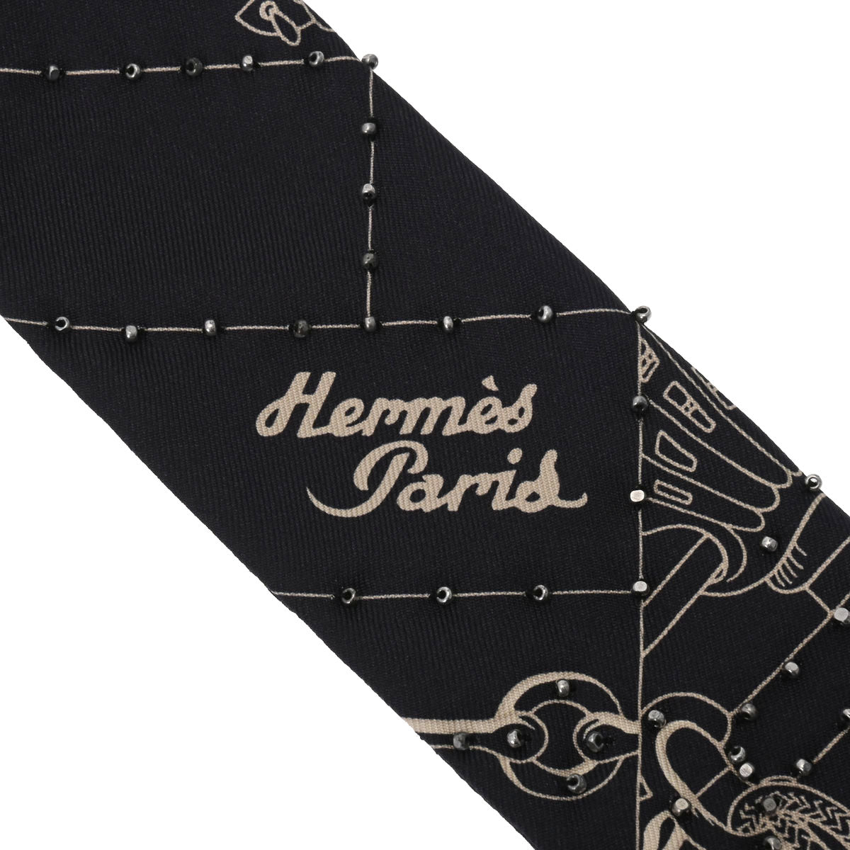 エルメスツイリー フリンジ CLIQUETIS ネイビー レディース シルク100