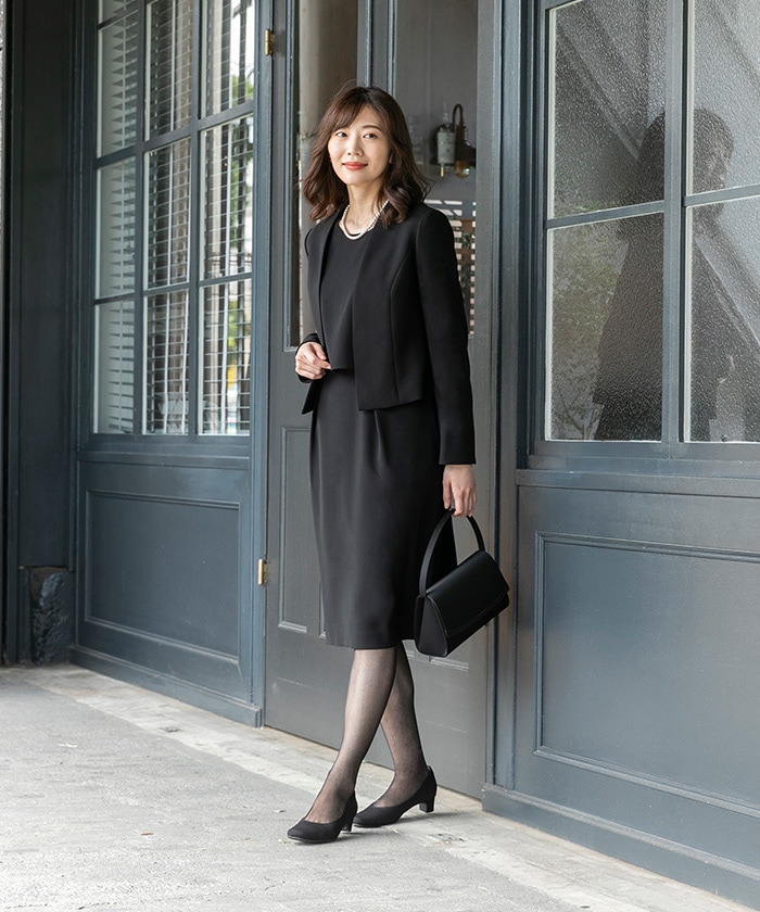 商品番号1003210]カラーレスジャケット×セットアップ風ワンピース