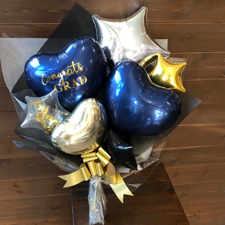 卒業式用バルーン花束[コングラッツグラッドネイビー]