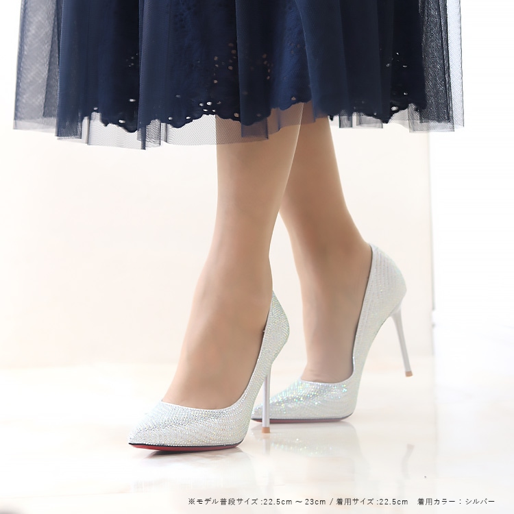 SALE】パンプス ヒール9cm 極細ピンヒール ラメ ラインストーン ポイン