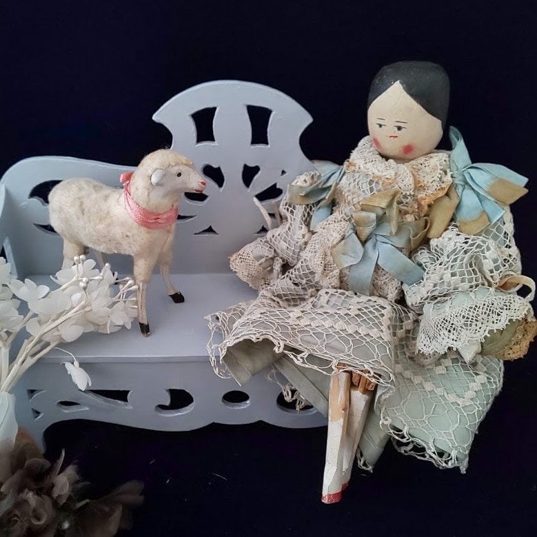 アンティーク ペグ ドール ペニードール WOODEN PEG DOLL 座れるペグ