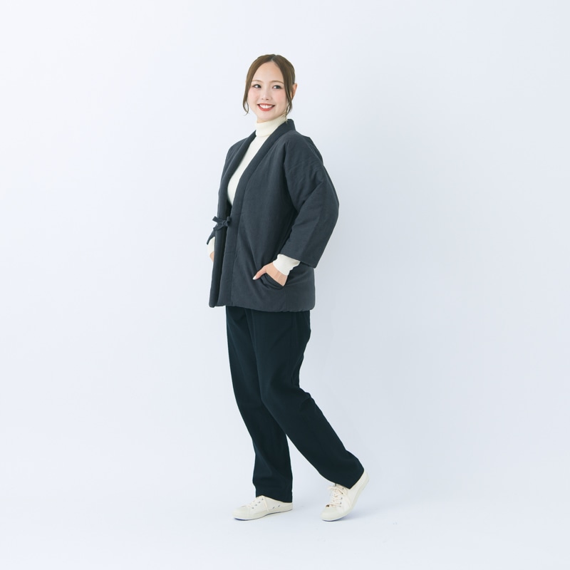 半纏［山並みはんてん shortsized］紺・グレー 混紡わた ショート67cm