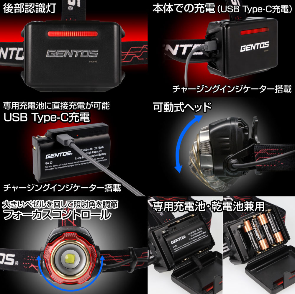 ジェントス GENTOS 充電式LEDヘッドライト Gシリーズ GH-300RG＜高輝度