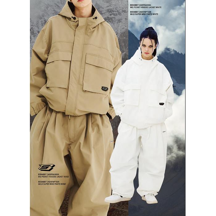 BSRABBIT ビエスラビット BIG POCKET HOODED JACKET WHITE 24-25