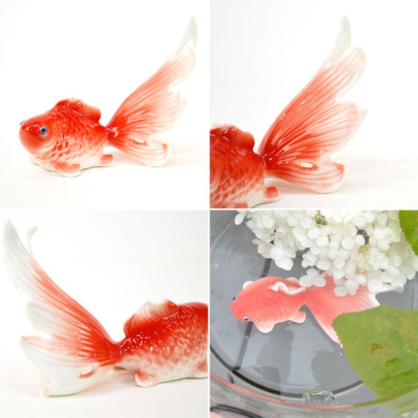 陶器の置き物 金魚赤 オブジェ オーナメント 和小物 置物