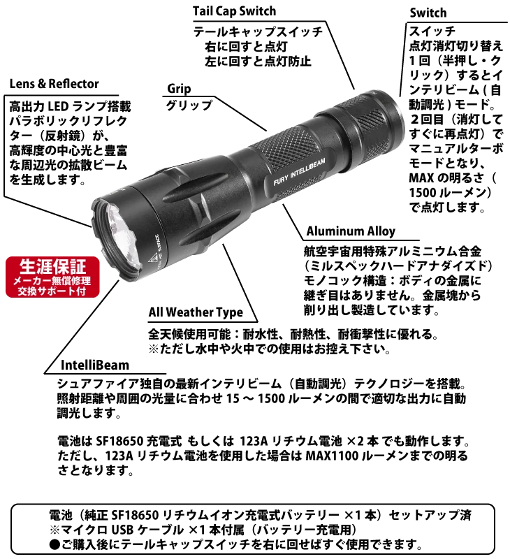 SUREFIRE FURY INTELLIBEAM Dual Fuel｜防災のセレクトショップ SEI
