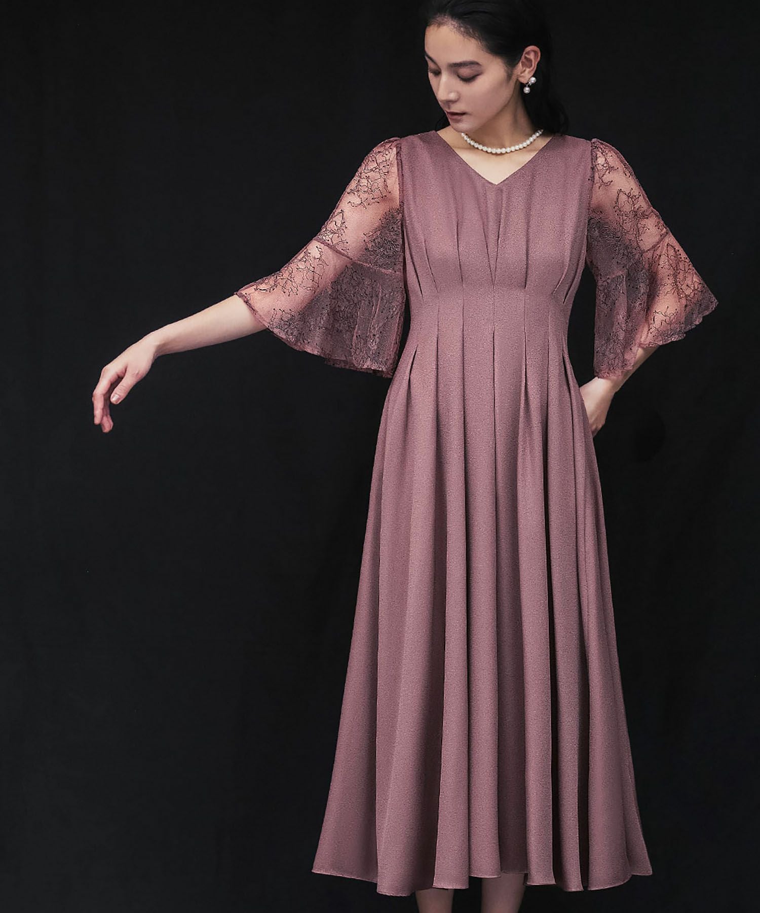 結婚式・お呼ばれ対応 |レース素材フレアスリーブXラインワンピース