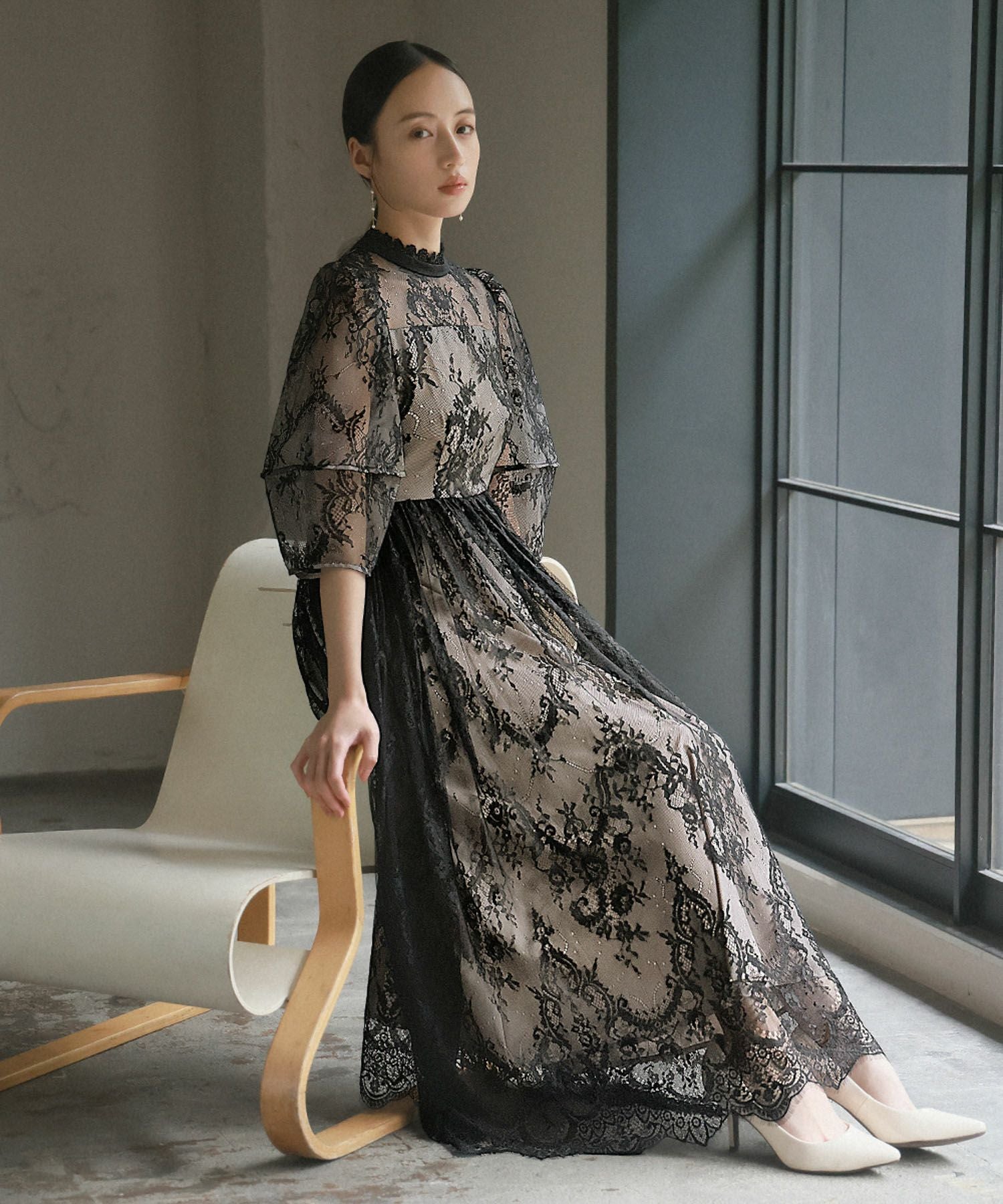 結婚式・お呼ばれ対応 | ランタンスリーブ総レースドレス - パーティー