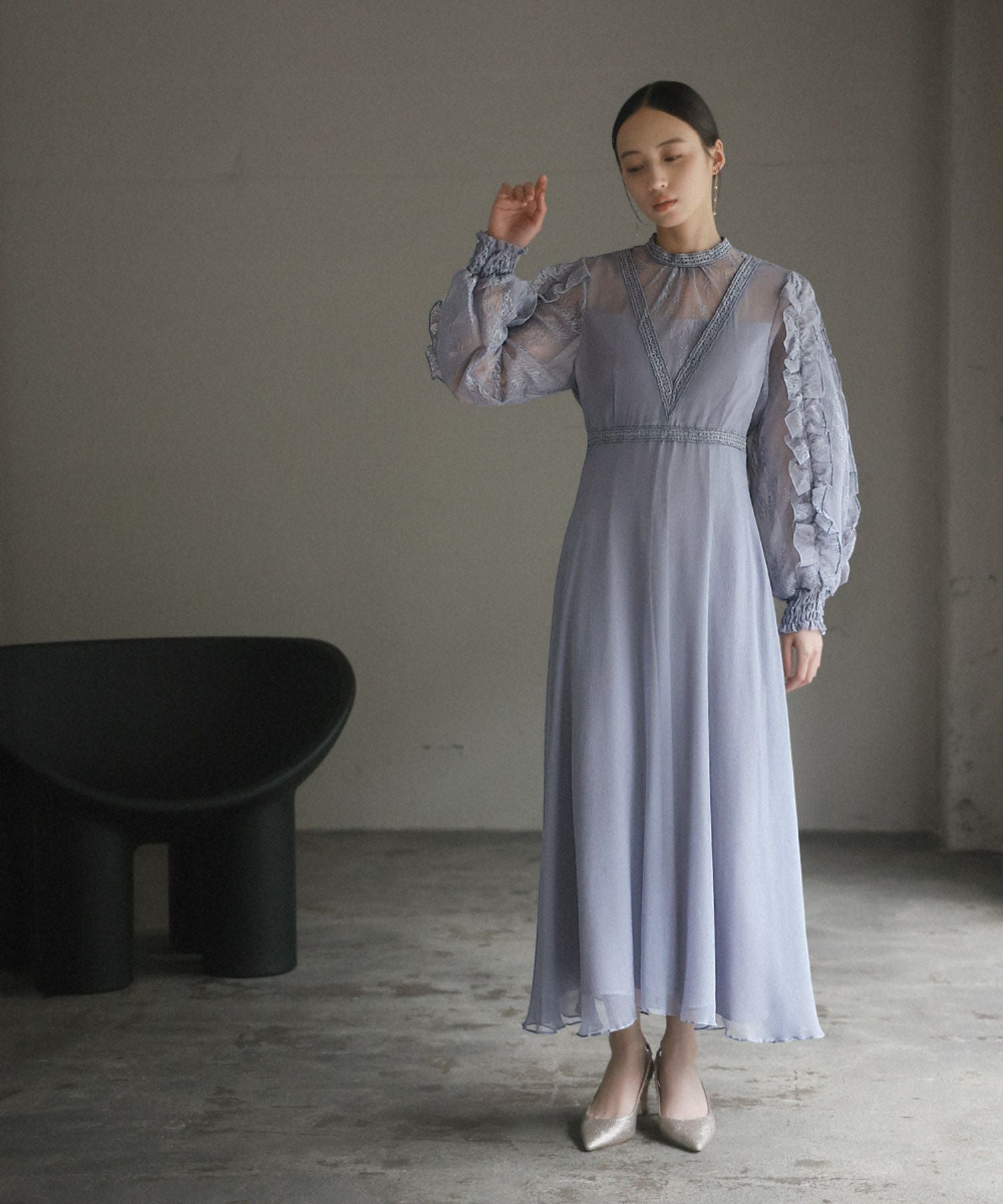 結婚式・お呼ばれ対応 | 袖フリルワンピースドレス - パーティードレス