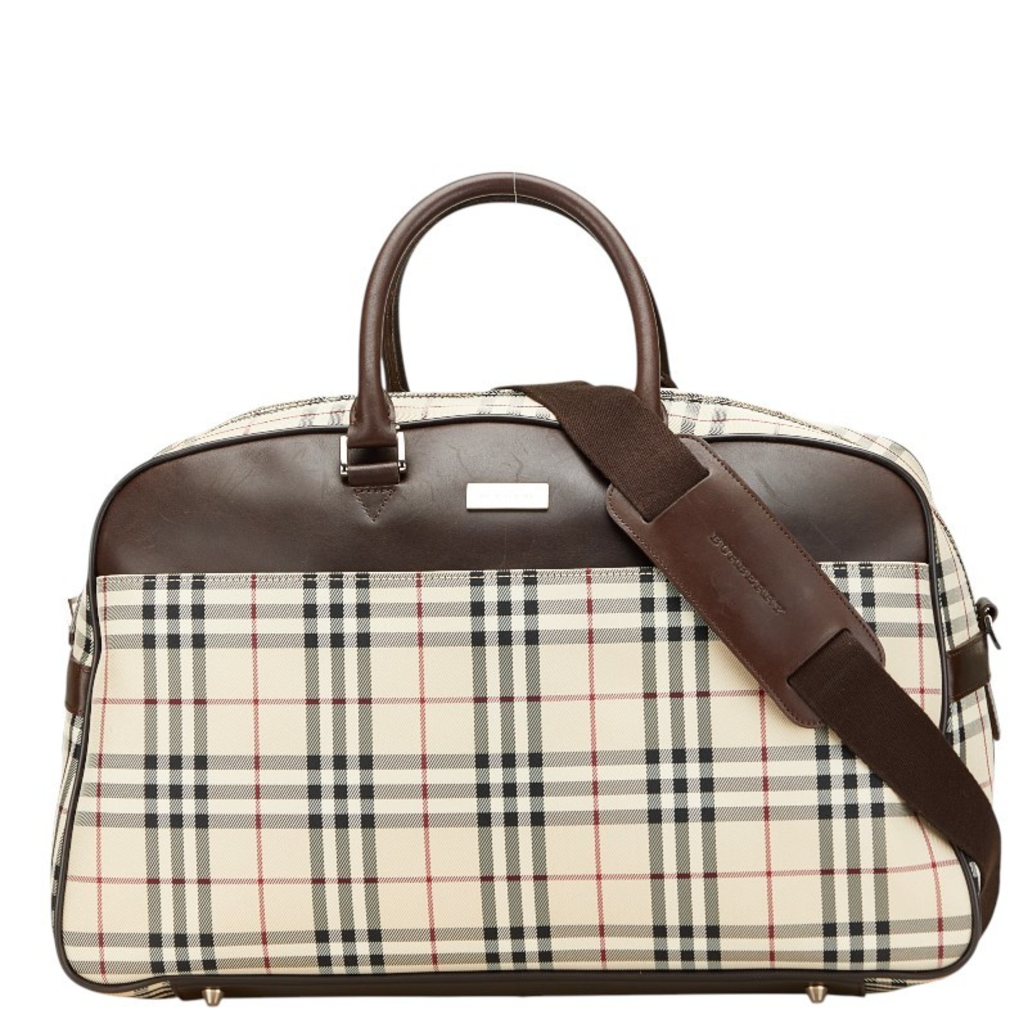 Burberry Nova Check Boston Bag/Shoulder Bag, 2-Way, Beige/Brown