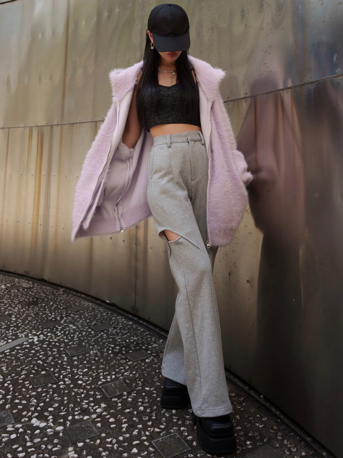 UNISEX] Shaggy ボンディング KNIT Zip フーディー