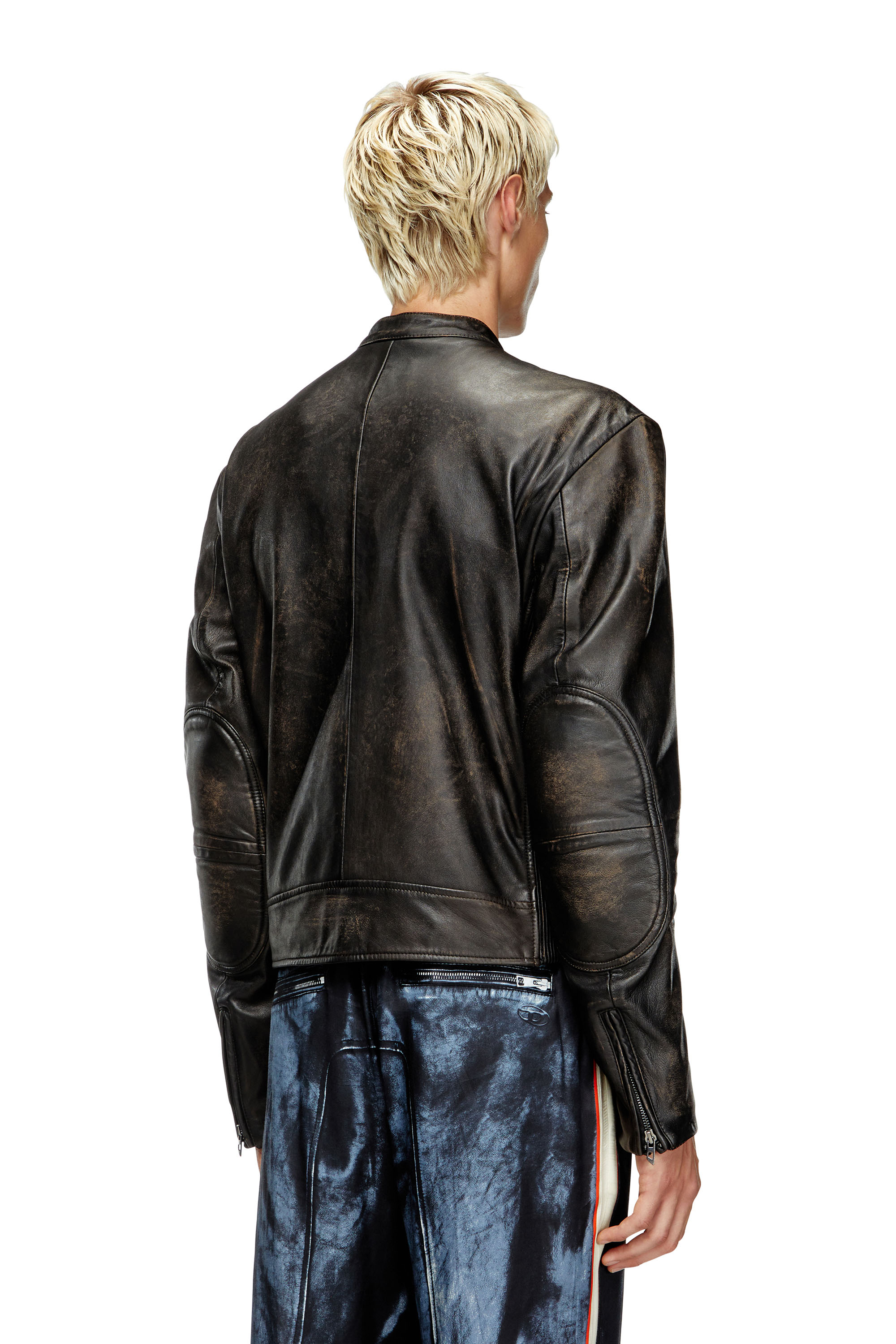Men's Leather jacket with embossed Oval D | Black | Diesel