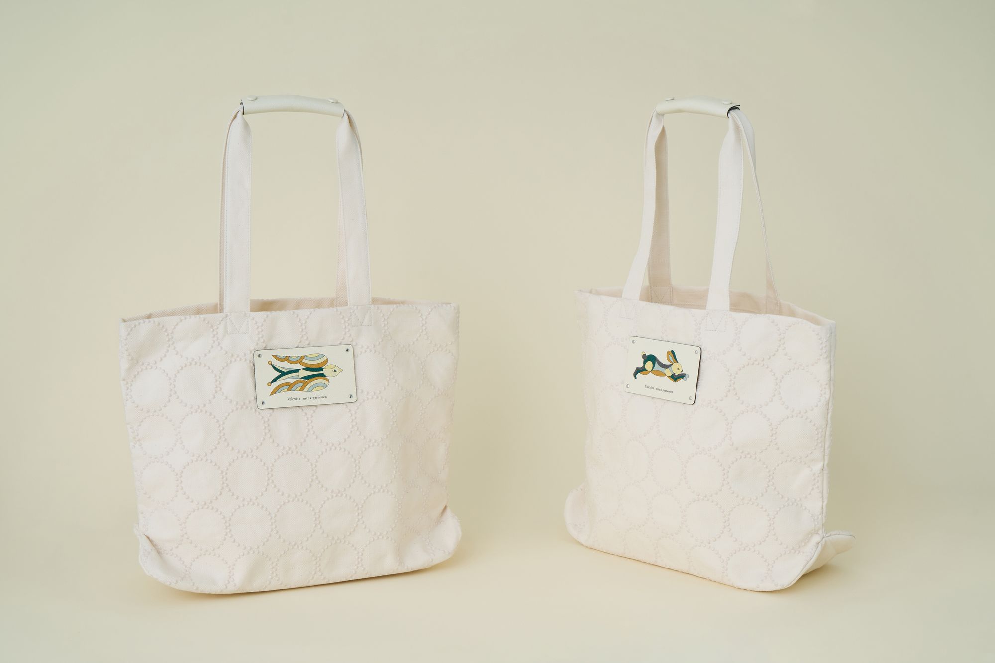 1072】ミナペルホネンタンバリントートバッグ ベージュ×ホワイト 1072