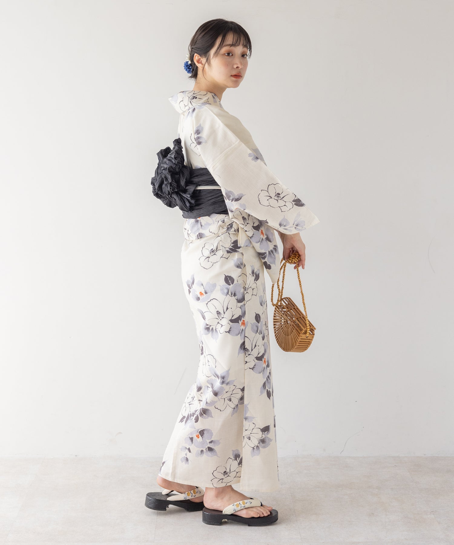 こだわり浴衣5点セット (浴衣/帯/下駄/腰紐/着付け冊子) 変わり織生地